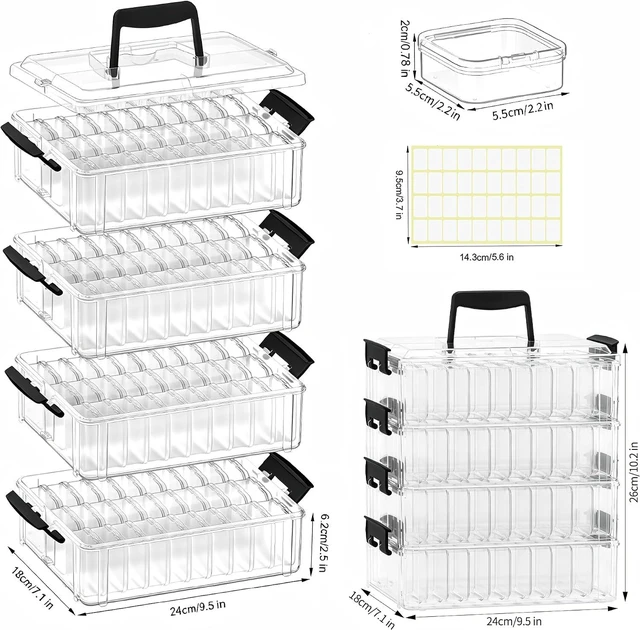 Alt view image 2 of 7 - Bead Organizer Box 120 Pcs, 4-Tier Large Capacity Stackable Bead Storage Containers, Portable Plastic Craft Organizers for Jewelry Making, Bracelets, DIY, Nail Art Charms