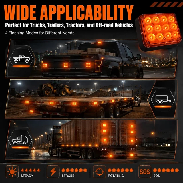 Alt view image 7 of 7 - 12-Led Amber Emergency Strobe Lights 2PCS