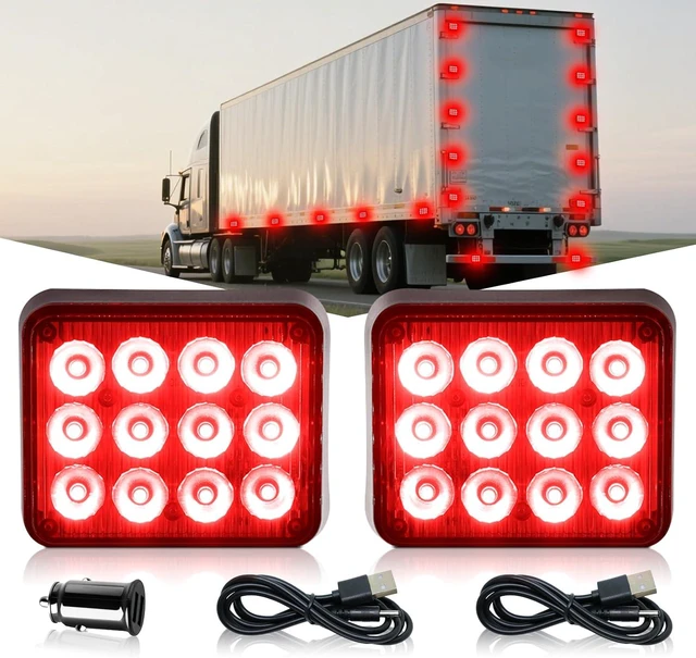 Main image of 2PCS Magnetic Red Strobe Lights, Emergency Strobe Hazard Lights
