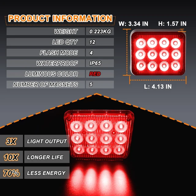 Alt view image 2 of 7 - 2PCS Magnetic Red Strobe Lights, Emergency Strobe Hazard Lights