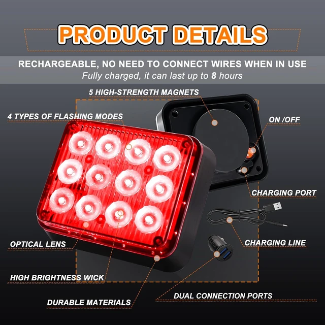 Alt view image 3 of 7 - 2PCS Magnetic Red Strobe Lights, Emergency Strobe Hazard Lights