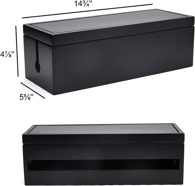 Alt view image 4 of 5 - Cable Management Box Wooden Cord Organizer Box for Extension Cord Power Stripe Surge Protector Wire Management Concealer Organizer Cover Hider for Desktop Home Office Kitchen (Black)
