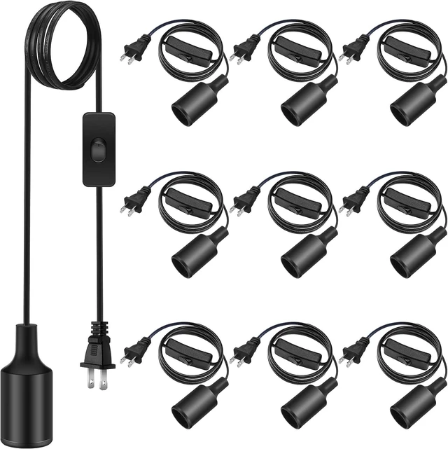 Main image of 10 Pack Pendant Light Cord with Switch for E26 E27, Black, 15 Feet