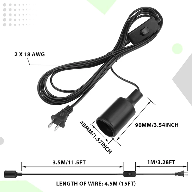 Alt view image 2 of 7 - 10 Pack Pendant Light Cord with Switch for E26 E27, Black, 15 Feet