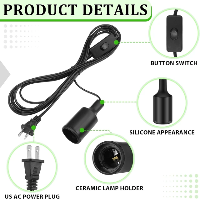 Alt view image 3 of 7 - 10 Pack Pendant Light Cord with Switch for E26 E27, Black, 15 Feet