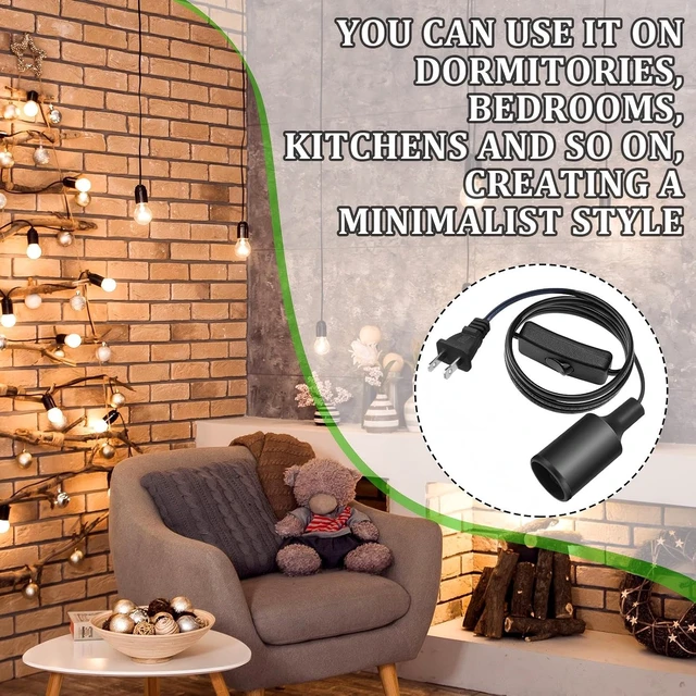 Alt view image 5 of 7 - 10 Pack Pendant Light Cord with Switch for E26 E27, Black, 15 Feet
