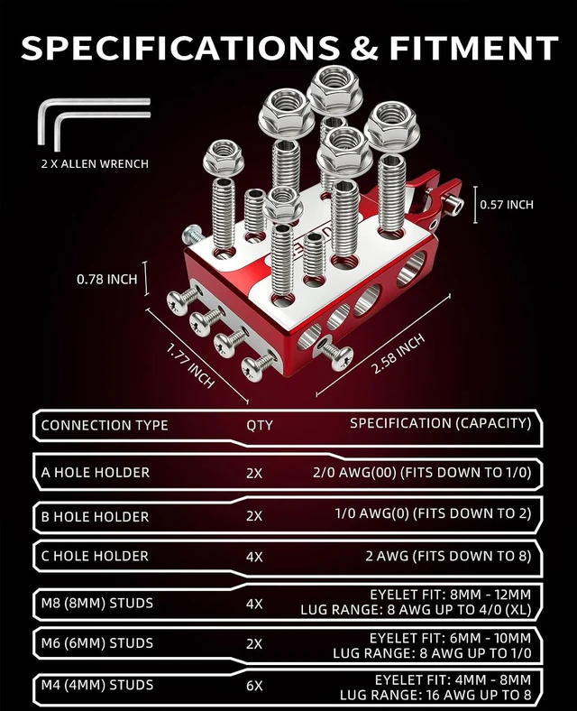 Alt view image 5 of 7 - 20-Way Car Battery Terminal Connectors, 8 Ports + M8/M6/M4 Studs