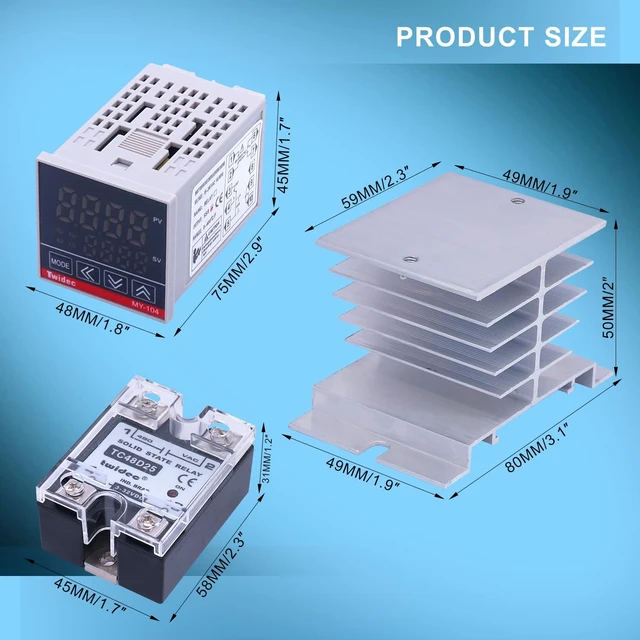 Alt view image 3 of 6 - /MV100-B10 Digital Display PID Temperature Controllers Thermostat Regulator AC 85V - 265V MY-104+ K Sensor Thermocouple + Heat Sink and Solid State Relay SSR 25 DA