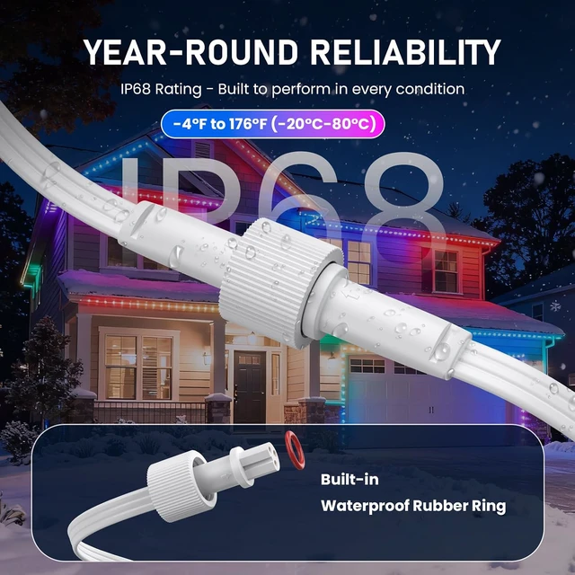 Alt view image 2 of 7 - Permanent Outdoor Lights Extension Cable with Y-Splitter,IP68 Waterproof Extension Cord,3 Pin Power Cord for Go-vee H705A H705B H705C H706A H706B H706C (2, White)
