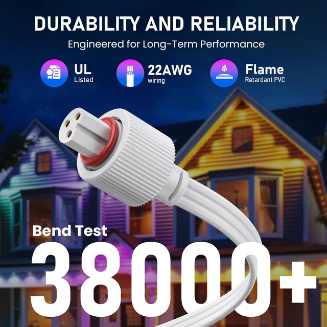 Alt view image 3 of 7 - Permanent Outdoor Lights Extension Cable with Y-Splitter,IP68 Waterproof Extension Cord,3 Pin Power Cord for Go-vee H705A H705B H705C H706A H706B H706C (2, White)