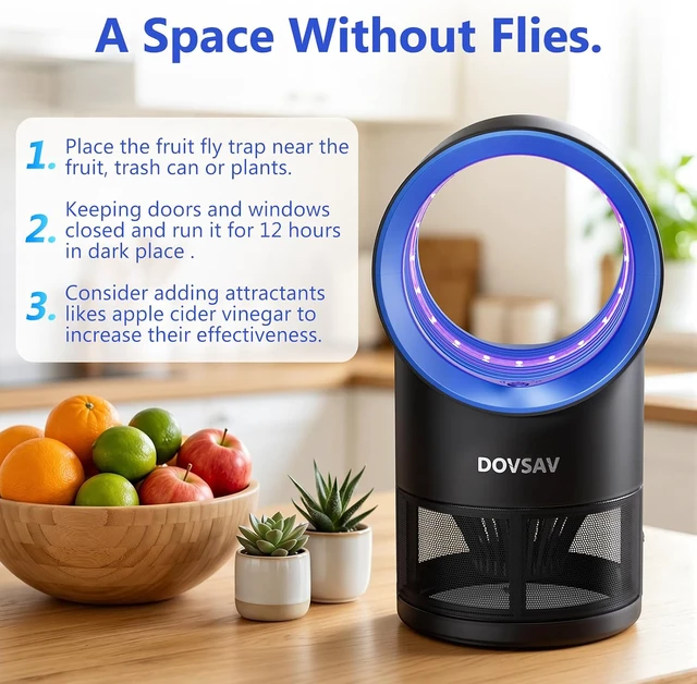 Alt view image 7 of 7 - Fruit Fly Traps for Indoors, Blue Gnat Trap Indoor with Suction & Timer