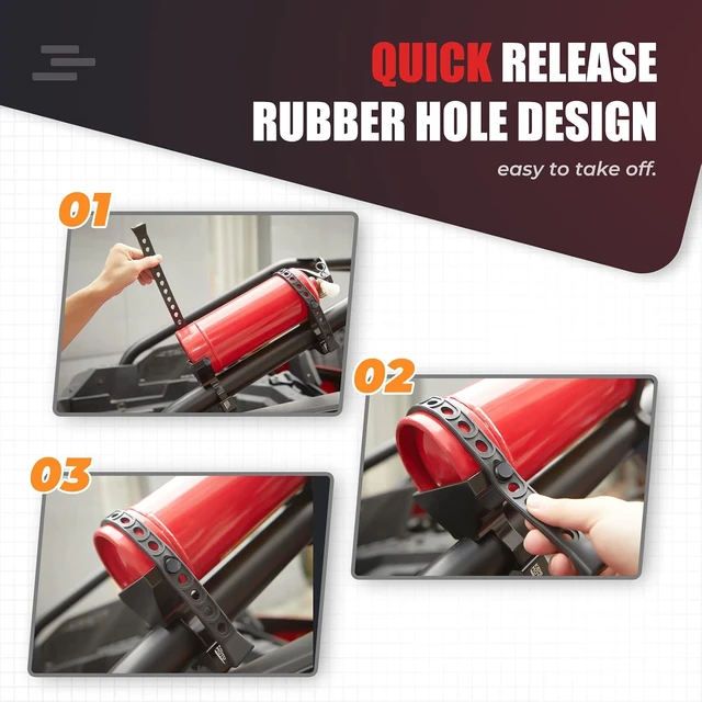 Alt view image 6 of 7 - UTV Fire Extinguisher Holder, Adjustable Quick Release Roll Bar Fire Extinguisher Mount Compatible with Polaris RZR Can Am X3 Compatible with Kawasaki Teryx