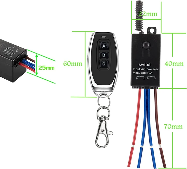 Alt view image 5 of 7 - 3 Way Mini Remote Control Switch - AC 110V/120V/220V/240V/10A Relay ON/Off With 328FT Long Range for Motor, Lamps, LED Lights, Fans (2 Remote Controls, 3 Receivers)