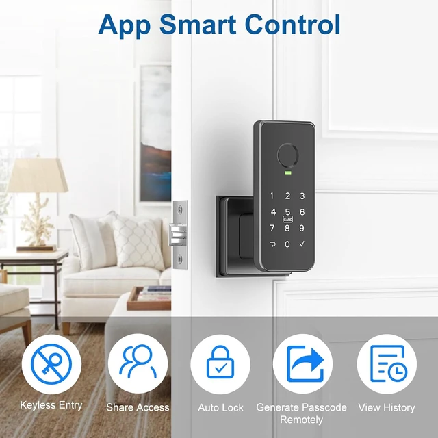 Alt view image 3 of 7 - Smart Fingerprint Door Lock, 5-in-1 Fingerprint Door Knob, Black