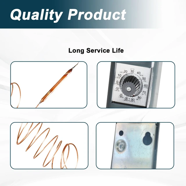 Alt view image 2 of 6 - Refrigeration Thermostat Temperature Controller from -30°F to 90°F Capillary Length 5 Ft with Mechanical Temperature Control Switch Replace#: W1609-101