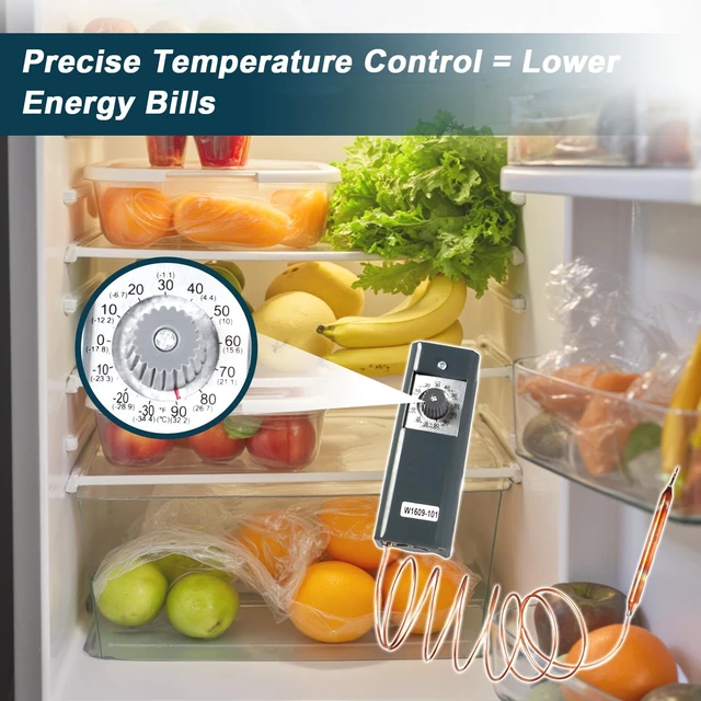 Alt view image 5 of 6 - Refrigeration Thermostat Temperature Controller from -30°F to 90°F Capillary Length 5 Ft with Mechanical Temperature Control Switch Replace#: W1609-101