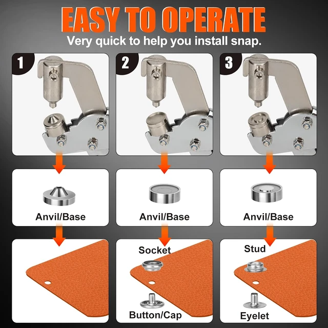 Alt view image 4 of 7 - Heavy Duty Snap Fastener Tool with Case, Button Snap Replacement Kit Snap Tool with 560PCS Metal Snaps Buttons for Fastening/Boat Cover/Tarps/Canvas/DIY/Leather/Sewing/Repair/Fabric