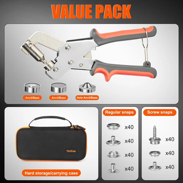 Alt view image 6 of 7 - Heavy Duty Snap Fastener Tool with Case, Button Snap Replacement Kit Snap Tool with 560PCS Metal Snaps Buttons for Fastening/Boat Cover/Tarps/Canvas/DIY/Leather/Sewing/Repair/Fabric