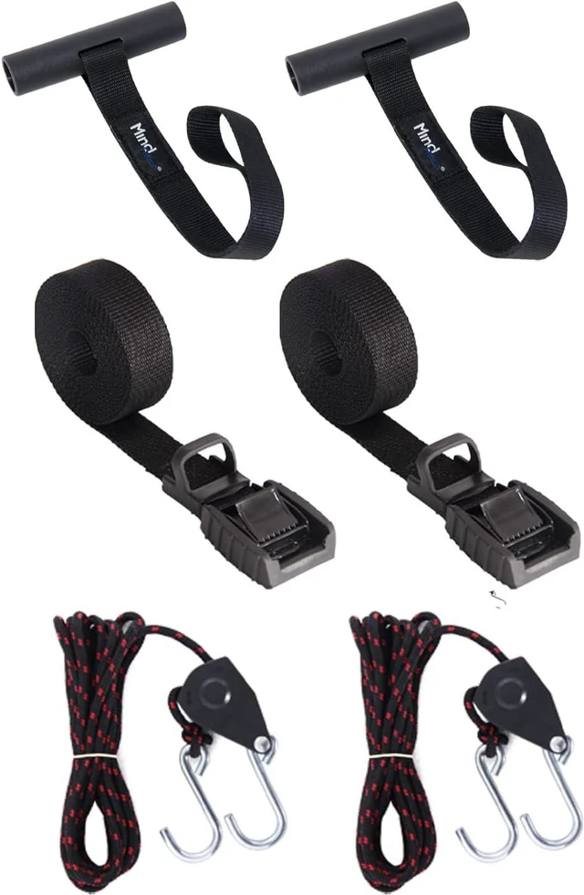 Main image of Mind and Action Kayak Tie Down Straps,Quick Hood Loops Trunk Anchor,Canoe Transport Accessories Secure Vehicle Lashing Point (2 Straps+2 Loops+2 Hooks)