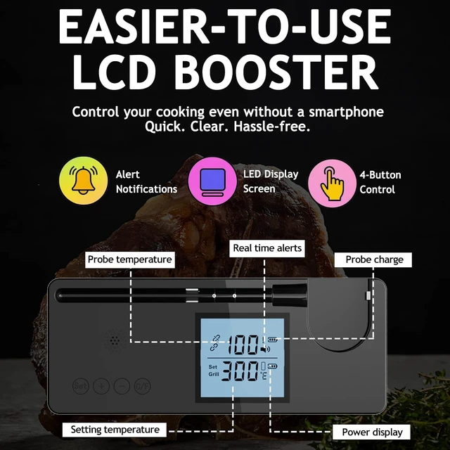 Alt view image 3 of 7 - Meat Thermometer Digital Wireless with 800ft Range, Bluetooth 5.3 Food Thermometer with Dual-Temperature Probe, LCD Display and App&Case Setting for Grilling Smoking Cooking