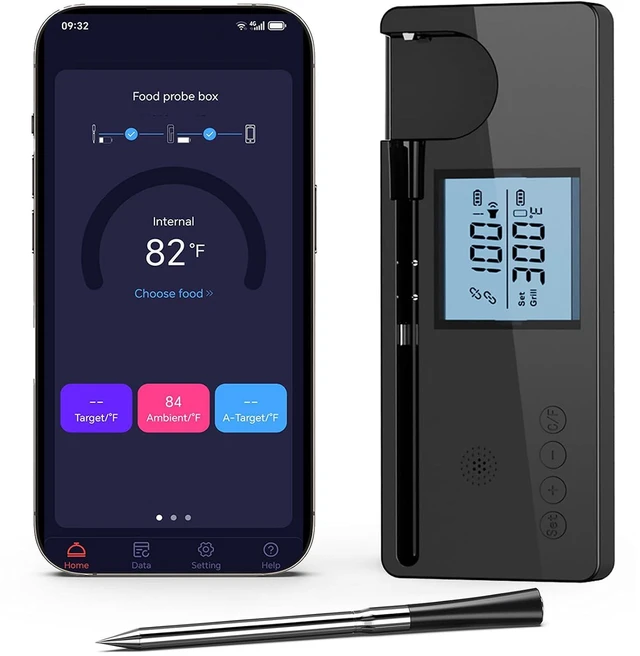 Main image of Meat Thermometer Digital Wireless with 800ft Range, Bluetooth 5.3 Food Thermometer with Dual-Temperature Probe, LCD Display and App&Case Setting for Grilling Smoking Cooking