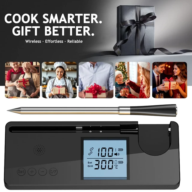Alt view image 6 of 7 - Meat Thermometer Digital Wireless with 800ft Range, Bluetooth 5.3 Food Thermometer with Dual-Temperature Probe, LCD Display and App&Case Setting for Grilling Smoking Cooking
