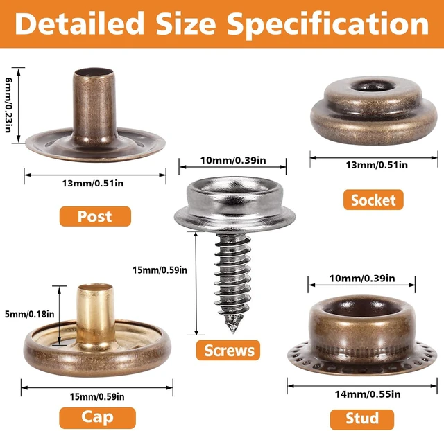Alt view image 3 of 7 - Heavy Duty Snap Fastener Tool 100 PCS 15mm Snap Button kit with Pliers for Metal Snaps Snap Repair Kit, Repairing Boat Covers, Canvas, Fabric, Tarps