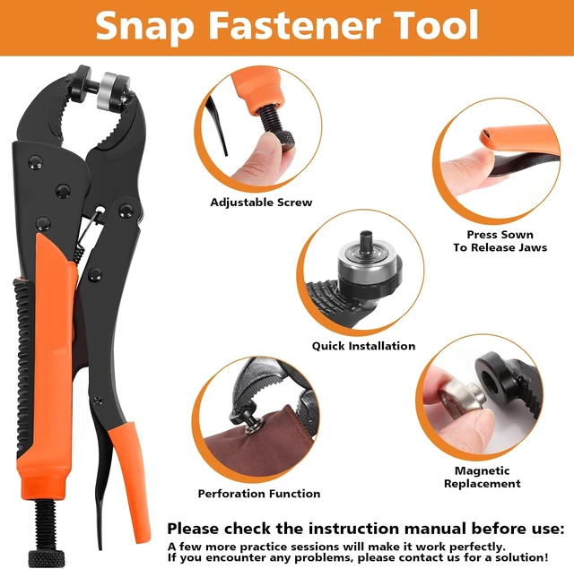 Alt view image 5 of 7 - Heavy Duty Snap Fastener Tool 100 PCS 15mm Snap Button kit with Pliers for Metal Snaps Snap Repair Kit, Repairing Boat Covers, Canvas, Fabric, Tarps