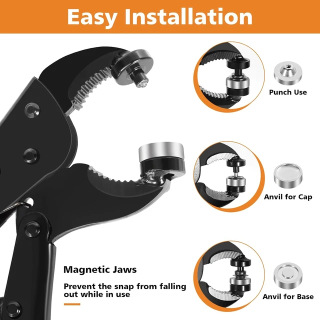 Alt view image 6 of 7 - Heavy Duty Snap Fastener Tool 100 PCS 15mm Snap Button kit with Pliers for Metal Snaps Snap Repair Kit, Repairing Boat Covers, Canvas, Fabric, Tarps