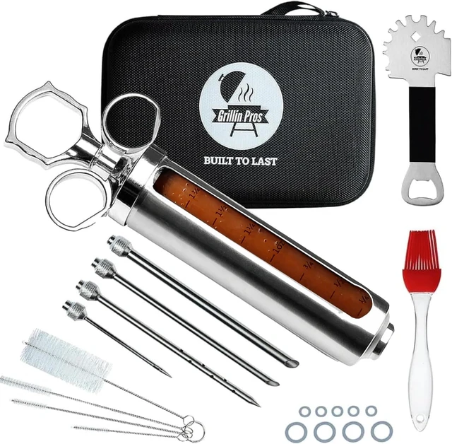 Main image of Professional Meat Injector Marinade Syringe Kit for Smoking & Grilling Turkey, Brisket & BBQ Large 2 Oz Stainless Steel Capacity, Never Leaks or Clogs + Grill Cleaner & Flavor Brush
