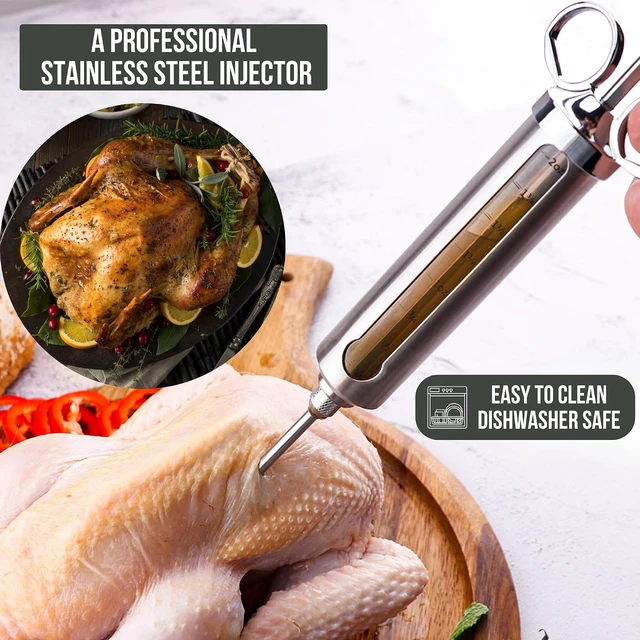 Alt view image 4 of 7 - Professional Meat Injector Marinade Syringe Kit for Smoking & Grilling Turkey, Brisket & BBQ Large 2 Oz Stainless Steel Capacity, Never Leaks or Clogs + Grill Cleaner & Flavor Brush