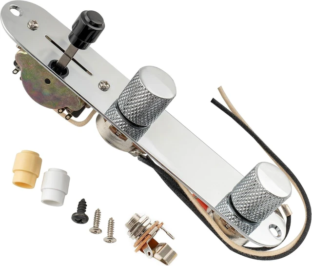 Main image of Pro Loaded Control Plate Guitar Pre-Wired 3-Way Blade Switch with Wiring Harness 250K Potentiometers for Import Style Tele Electric Guitar, Chrome