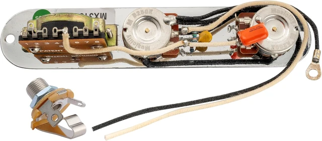 Alt view image 7 of 7 - Pro Loaded Control Plate Guitar Pre-Wired 3-Way Blade Switch with Wiring Harness 250K Potentiometers for Import Style Tele Electric Guitar, Chrome