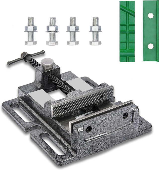 Main image of Drill Press Vise,4" Heavy Duty Bench Vise, Bench Clamp ViseDrill Press Vice with Multi-Groove Vice Jaw Pads and Quick Adjustment Button
