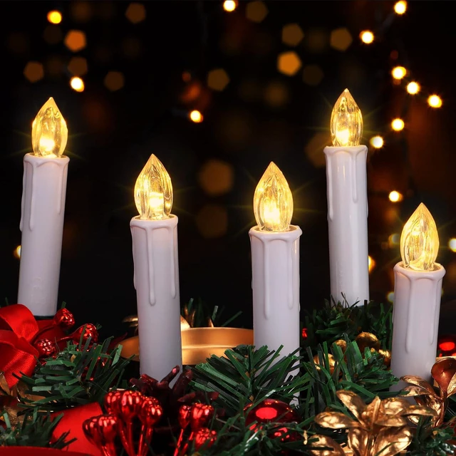 Alt view image 2 of 7 - 30PCS Flameless LED Taper Candles Battery Operated Christmas Tree Candle Lights With Remote Timer, Flickering Flame Mini Clip on Candles For Christmas Trees Garden Parties Home Decor (White)
