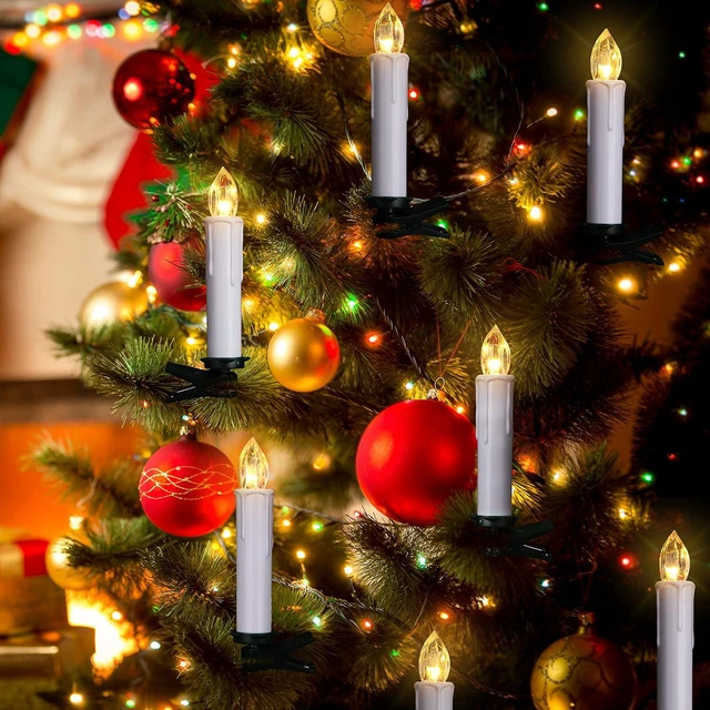 Alt view image 3 of 7 - 30PCS Flameless LED Taper Candles Battery Operated Christmas Tree Candle Lights With Remote Timer, Flickering Flame Mini Clip on Candles For Christmas Trees Garden Parties Home Decor (White)