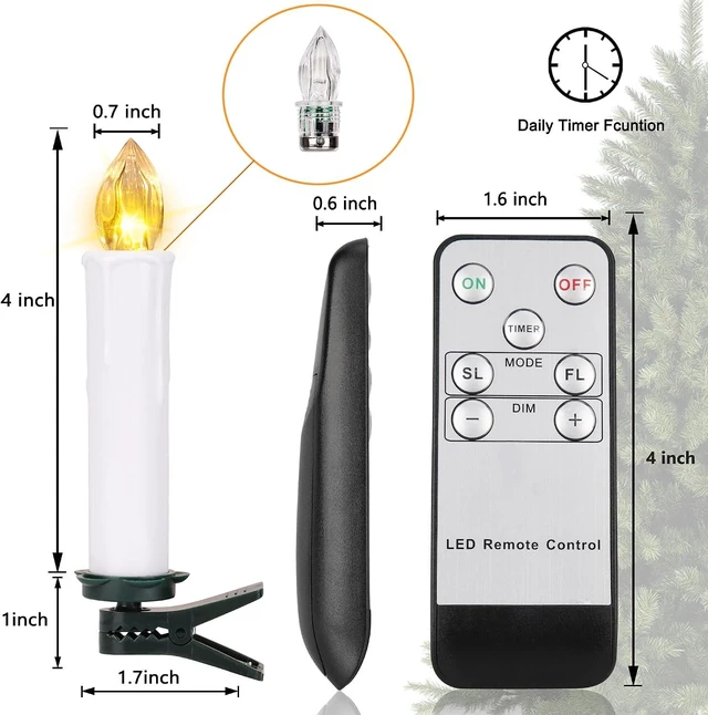 Alt view image 5 of 7 - 30PCS Flameless LED Taper Candles Battery Operated Christmas Tree Candle Lights With Remote Timer, Flickering Flame Mini Clip on Candles For Christmas Trees Garden Parties Home Decor (White)