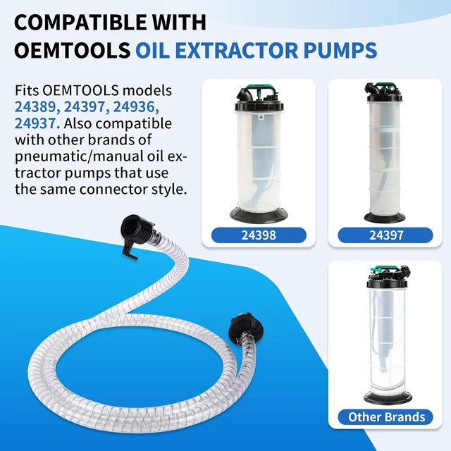 Alt view image 4 of 6 - 5-Piece Fluid Extractor Hose Kit, Pneumatic/Manual, 59 in Steel-Wire PVC