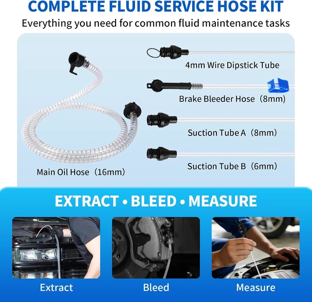 Alt view image 6 of 6 - 5-Piece Fluid Extractor Hose Kit, Pneumatic/Manual, 59 in Steel-Wire PVC