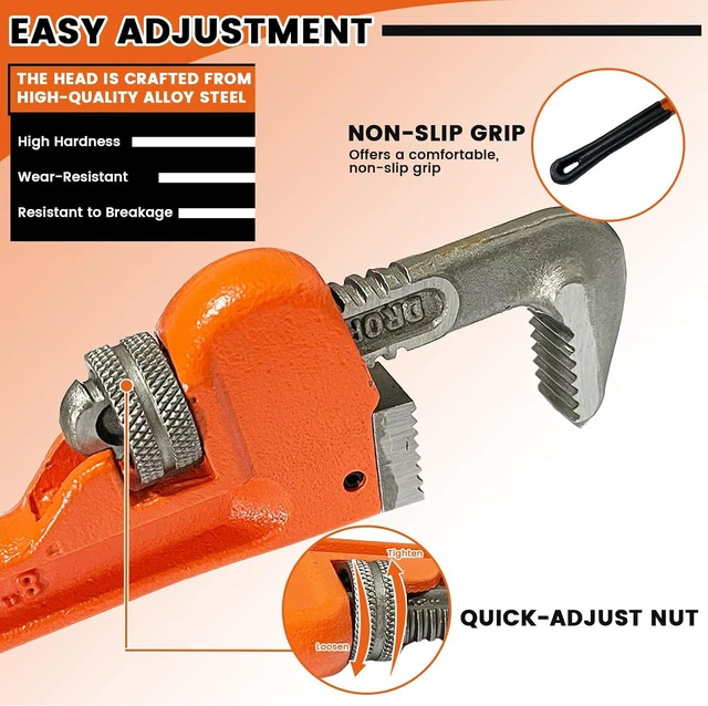 Alt view image 4 of 7 - 5-Piece Heavy Duty Pipe Wrench Set, 8"/10"/12"/14"/18" Plumbing Wrench