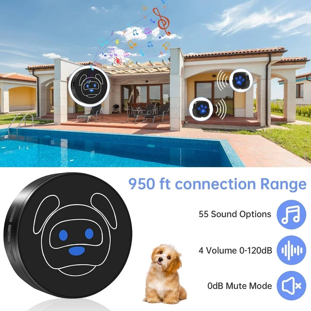 Alt view image 4 of 7 - Dog Door Bell for Potty Training, Wireless Dog Doorbell Ring to Go Outside, IP65 Waterproof Touch Buttons, 50 Melodies & 1000 Feet Range