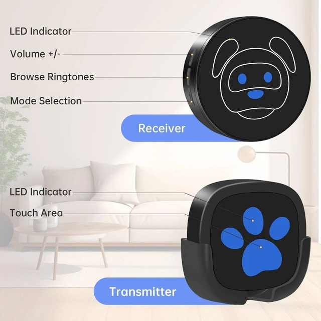 Alt view image 6 of 7 - Dog Door Bell for Potty Training, Wireless Dog Doorbell Ring to Go Outside, IP65 Waterproof Touch Buttons, 50 Melodies & 1000 Feet Range