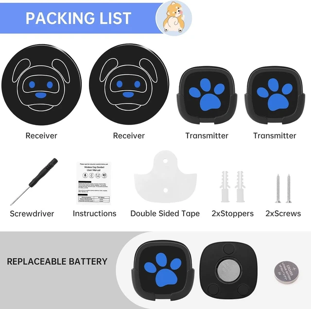 Alt view image 7 of 7 - Dog Door Bell for Potty Training, Wireless Dog Doorbell Ring to Go Outside, IP65 Waterproof Touch Buttons, 50 Melodies & 1000 Feet Range