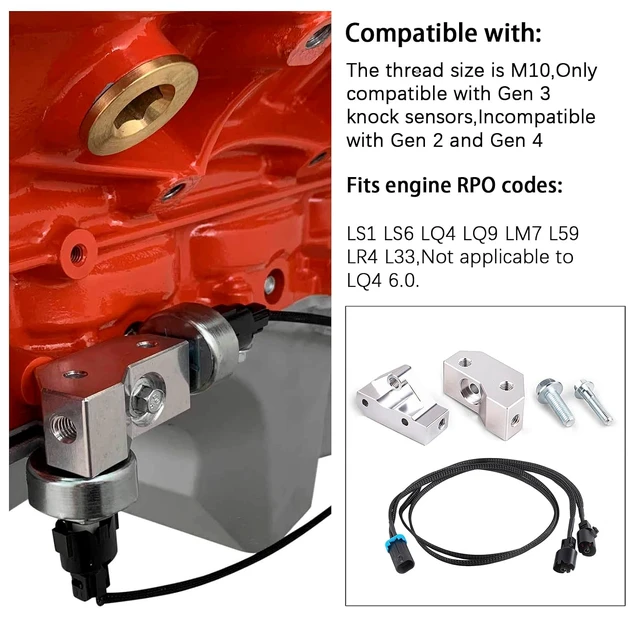 Alt view image 2 of 7 - LS Gen 3 Knock Sensor Relocation Brackets with Extension Relocation Harness 36" Fit for GM LS Gen 3 Engines LS1 LM7 LR4 LS6 L59 LQ9