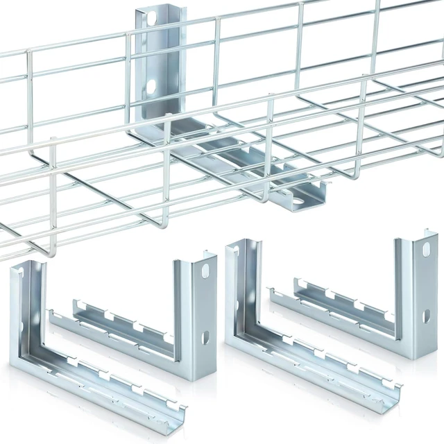 Main image of 4 Pcs 8" L Bracket for Wire Mesh Cable Tray, Wall Mount Zinc Plated