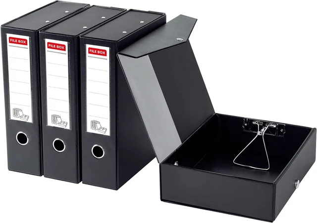 Main image of Storage File Boxes 4 Pack, Foldable File Box with Clip, 88mm Spine, Black