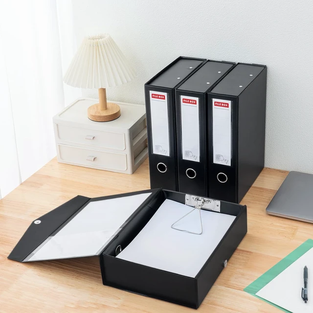 Alt view image 6 of 7 - Storage File Boxes 4 Pack, Foldable File Box with Clip, 88mm Spine, Black