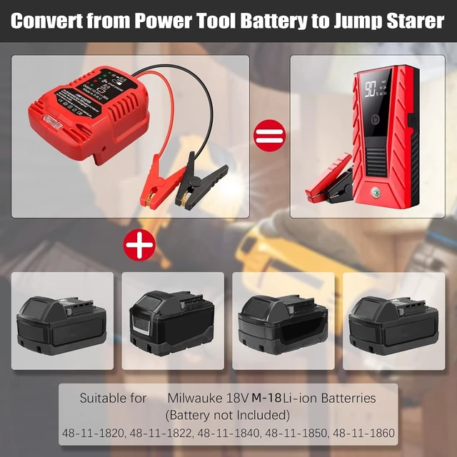 Alt view image 2 of 7 - Jumper Starter Adapter for Milwaukee M18 18V Battery, 11AWG Pure Copper Cable, 30A Output, Up to 3.5L Engine, 12V Car Emergency Jump Kit