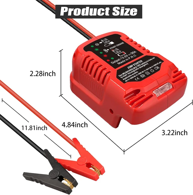 Alt view image 3 of 7 - Jumper Starter Adapter for Milwaukee M18 18V Battery, 11AWG Pure Copper Cable, 30A Output, Up to 3.5L Engine, 12V Car Emergency Jump Kit