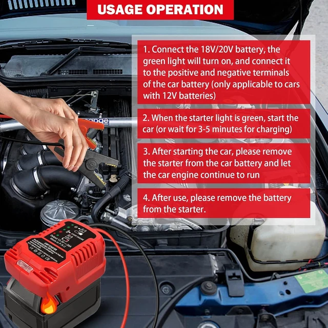 Alt view image 6 of 7 - Jumper Starter Adapter for Milwaukee M18 18V Battery, 11AWG Pure Copper Cable, 30A Output, Up to 3.5L Engine, 12V Car Emergency Jump Kit